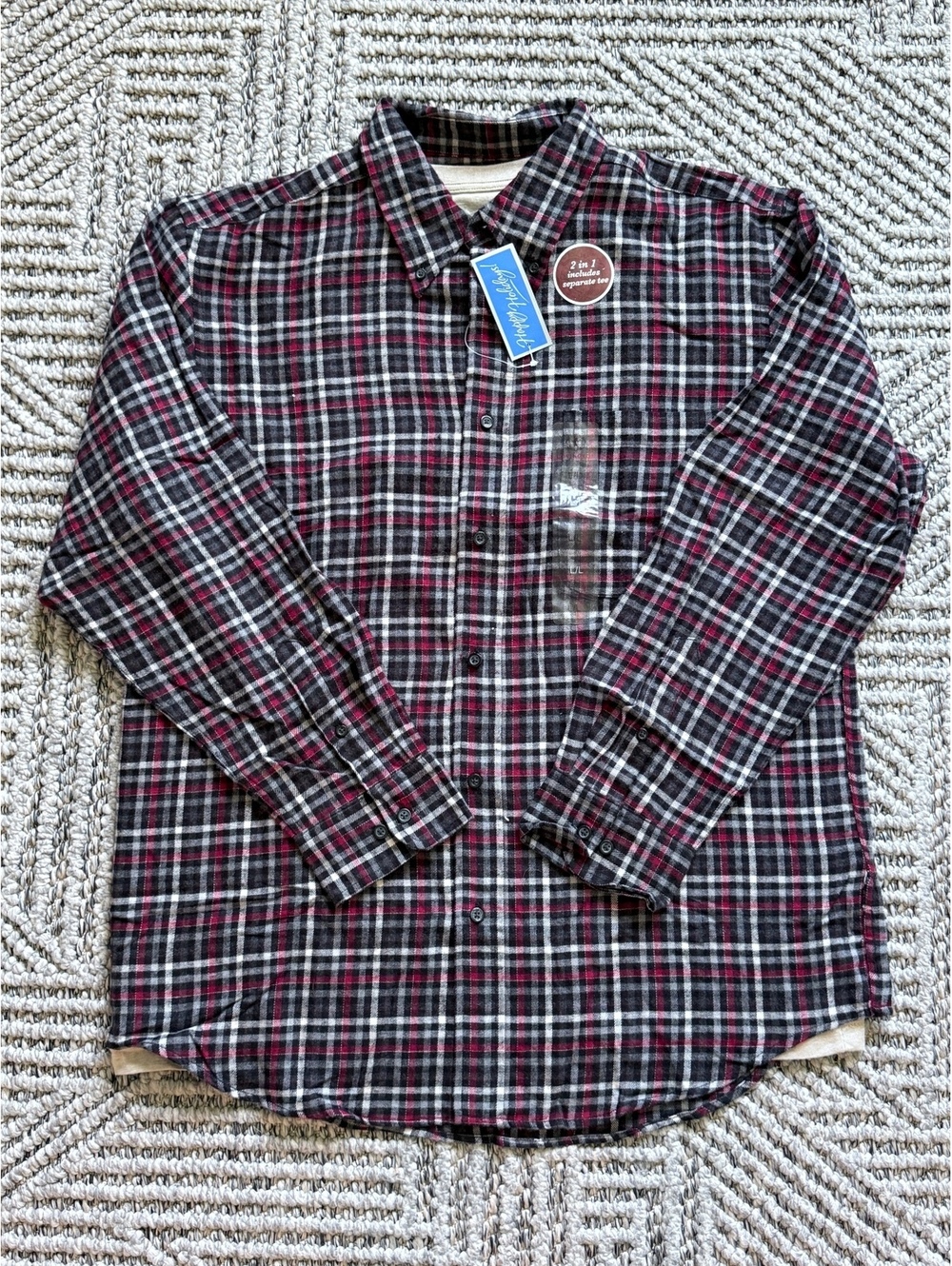 NWT  Covington Men's 2-in-1 Plaid Flannel Shirt Combo size L